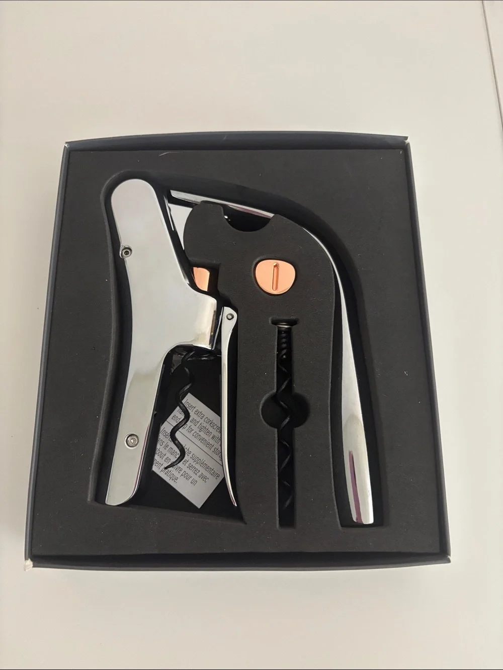 Williams Sonoma Lever Wine Opener - Silver with Copper Accents and Green Ribbon